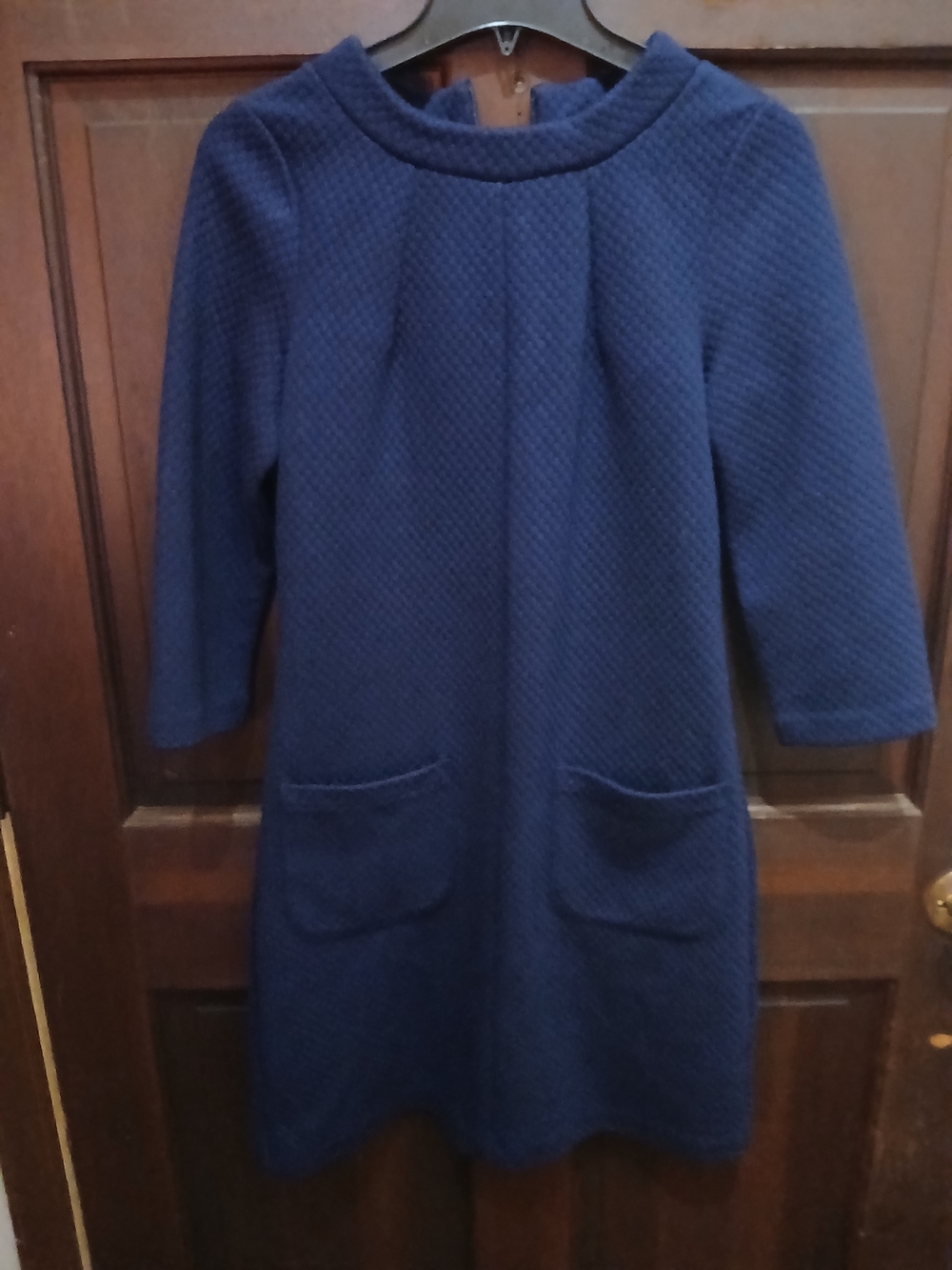 Boden Navy Textured Long-Sleeve Shift Dress Size 6 Vintage Look